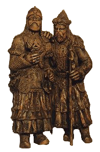 Árpád és Álmos nagyfejedelmek (Józsa Judit kerámiaszobra)