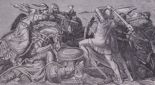 Az Alpári csata (Rajz Lotz Károly falfestményéről a Magyar Nemzeti Múzeumban)