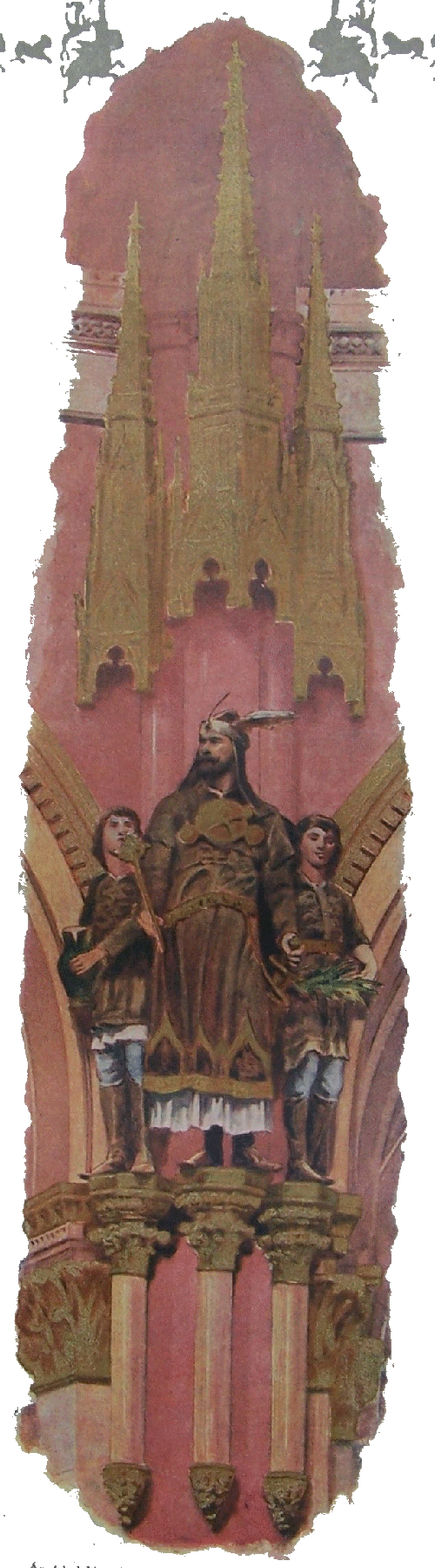 Árpád nagyfejedelem a két ifjúval az Országház kupolatermében (Szécsi Antal szobra)