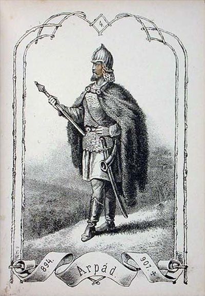 Árpád (litográfia, Magyar Vezérek és Királyok arczképcsarnoka, 1885)