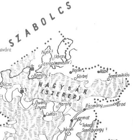 Györffy György térképe Békés megye XIV. század előtti állapotáról